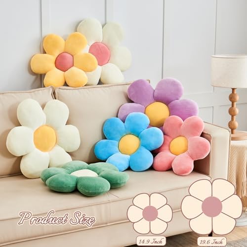 Kcvvcr Pink Flower Pillow, 19.6" Cute Flower Shaped Floor Pillow, Aesthetic Floral Plush Daisy Decorative Throw Pillows for Bed Sofa Couch
