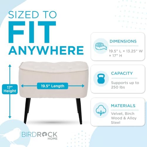 BIRDROCK HOME Tufted Curve Ottoman Velvet Foot Stool - Modern Upholstered Padded Footrest for Living Room or Bedroom - Small Cushioned Accent Chair for Couch, Sofa, or Extra Seating (Tan)