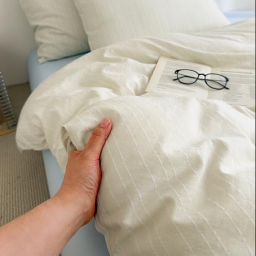 Vintage Striped Duvet Cover Full 3-Piece Cottagecore Textured Bedding Set