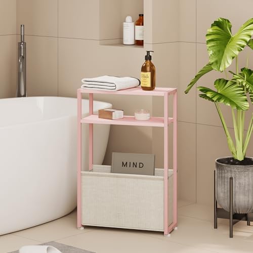 Leomonio Narrow Side Table, Slim Night Stand with Magazine Rack