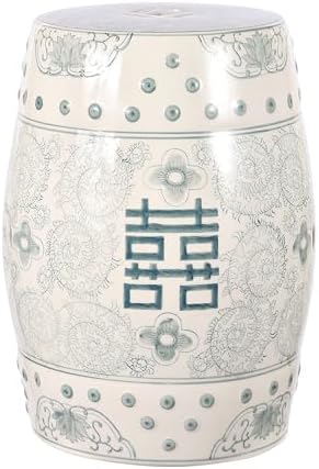 JONATHAN Y Double Happiness Ceramic Garden Stool 18" Table, Gray Blue/White