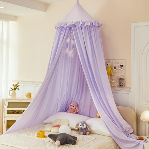 Princess Decor Canopy for Kids Bed, Soft and Durable Bed Canopy for Girls Room Tent Canopy Dreamy Mosquito Net Bedding, Children Reading Nook Canopies Indoor (Purple)
