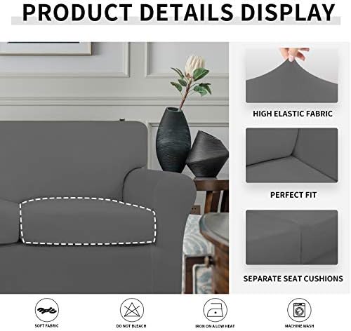 Easy-Going 4 Pieces Stretch Soft Couch Cover for Dogs - Washable Sofa Slipcover for 3 Separate Cushion Couch - Elastic Furniture Protector for Pets, Kids (Sofa, Grey, Large)