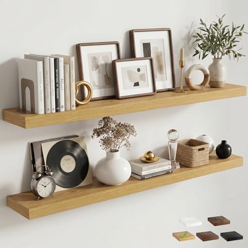 55 Inch Floating Shelves for Wall, 8"D Wood Storage Shelves, Oak Finish
