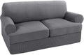 Turquoize 3 Piece T Cushion Loveseat Slipcovers Sofa Cover for 2 Cushion Couch Cover Washable Sofa Slipcover Furniture Covers with 2 Individual T Cushion Seat Covers (2 Cushion Loveseat, Gray)