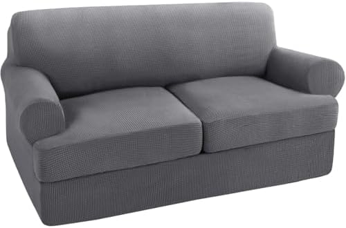 Turquoize 3 Piece T Cushion Loveseat Slipcovers Sofa Cover for 2 Cushion Couch Cover Washable Sofa Slipcover Furniture Covers with 2 Individual T Cushion Seat Covers (2 Cushion Loveseat, Gray)