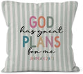 Boho Inspirational Christian Throw Pillow Cover 18x18, Bible Verse Decorative Pillow Covers for Kids Nursery Room Bedroom Playroom, Religious Green Striped Accent Pillows Cover Pillowcases