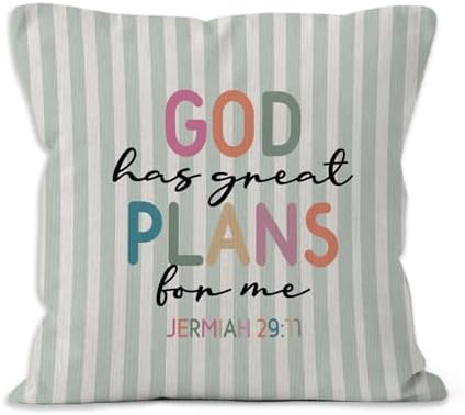 Boho Inspirational Christian Throw Pillow Cover 18x18, Bible Verse Decorative Pillow Covers for Kids Nursery Room Bedroom Playroom, Religious Green Striped Accent Pillows Cover Pillowcases