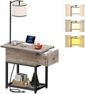 runjuly Floor Lamp with Table, Narrow Side Table with Charging Station