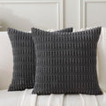 2 Pack Corduroy Decorative Throw Pillow with Inserts, 18x18 Inch Soft Boho Throw Pillow, Square Striped Throw Pillows for Couch, Bed, Sofa Decor (Dark Gray, 18" x 18" (with Inserts))