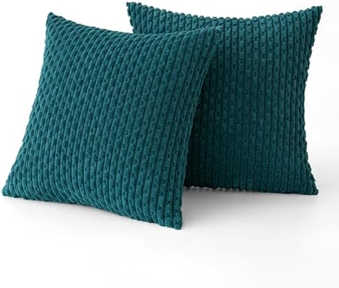 MIULEE Decorative Throw Pillow Covers 18x18 Teal Blue Textured Corduroy