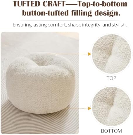 SHOUREN Stuffed Round Ottoman,Pouf Ottoman Foot Rest,18 X 14,White