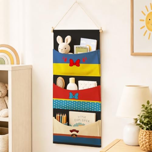 3-Pocket Hanging Wall Organizer, Colorful Bow and Star Over Door Storage