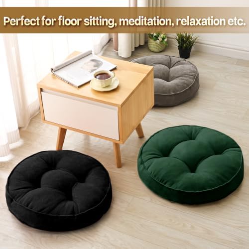 MIDDLE ONE Floor Pillow Set of 2, Memory Foam Cushion 22x22 – Round, Black