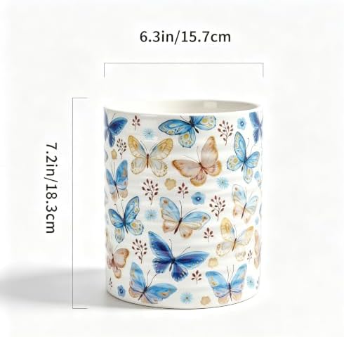 Kitchen Utensil Holder,7.2-inch Extra Large Sturdy Ceramic Floral Butterfly Pattern Utensil Crock,Cooking Utensil Organizer for Kitchen Counter Decor,Storage Caddy Farmhouse Gift Butterflies