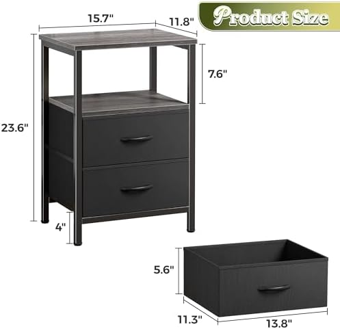 Huuger Night Stand Set of 2, Nightstand with 2 Drawers, Bedside Table