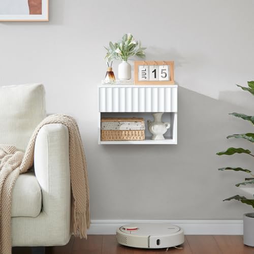 BuildHom Floating Nightstand Set of 2 with Fluted Drawer, Bedside Table