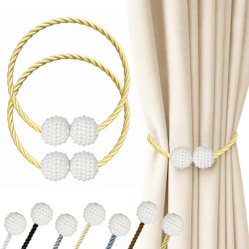 Hion Magnetic Curtain Tiebacks Golden 2pcs, Curtain Holdbacks Hooks Holders