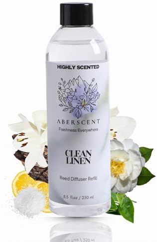 Clean Linen Aberscent Premium Reed Diffuser Oil Refill (8.5 Fl Oz/250ml) – Long-Lasting Fragrance Oil for Home, Office & Spa – Relaxing Scent, Luxury Hotel-Style Aroma
