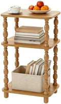 Small Side Table, 3-Tier End Table, Natural Wood