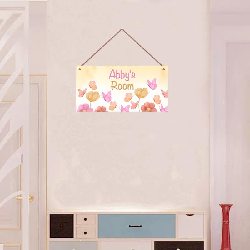 Personalized Sign Flowers Decor For Girls Room, Butterfly Themed Kids Bedroom Decor, Fantasy Room Décor for Little Man Cave, Pink Decorations For Girls Room Nursery Baby Playroom