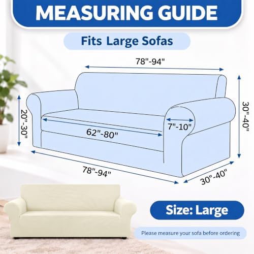 KEKUOU Stretch Couch Covers for Sofa, 3 Cushion Couch Slipcover,Beige