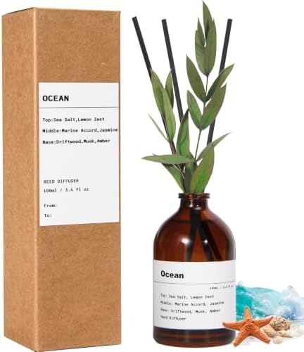 Reed Diffuser Set, Ocean Scent, 3.4 fl oz, Oil Diffusers with Sticks