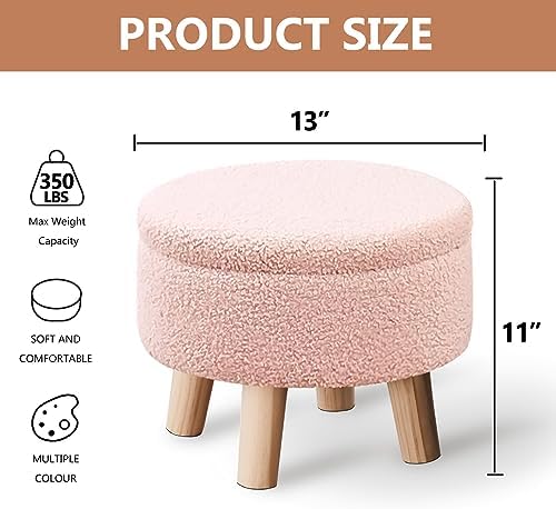 Wimarsbon Round Storage Ottoman,Footstool with Padded Seat and Wood Legs