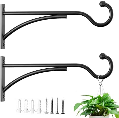 11 Inch 2 Pack Heavy-Duty Metal Plant Hanger Hooks, outdoor, Matte black