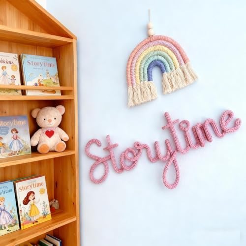 Handmade Storytime Wall Sign-Knitted Wire Storytime Sign Reading Corner Sign Decor story time wall sign wire Letters Book Corner Decor for Kids Room Nursery & Playroom (Pink Story)