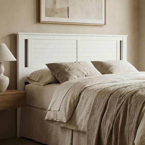 ComfIQ Serene Wood Panel Headboard with Horizontal Scoring, King, White
