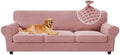 MAXIJIN 4 Pieces Stretch Oversized Couch Covers for 3 Cushion Sofa Covers Washable Sofa Slipcovers Thick Soft Furniture Protector with Non Slip Strap (Pink), 91"-110"(3 XL Cushions)