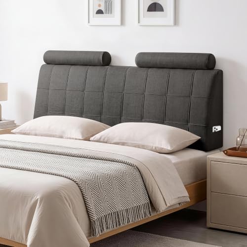 Full Headboard with 2 Headrests, Memory Foam Upholstered Headboard