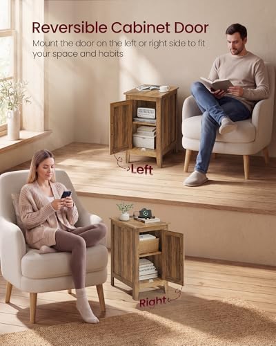 VASAGLE Side Table with Charging Station and Storage Cabinet, Nightstand