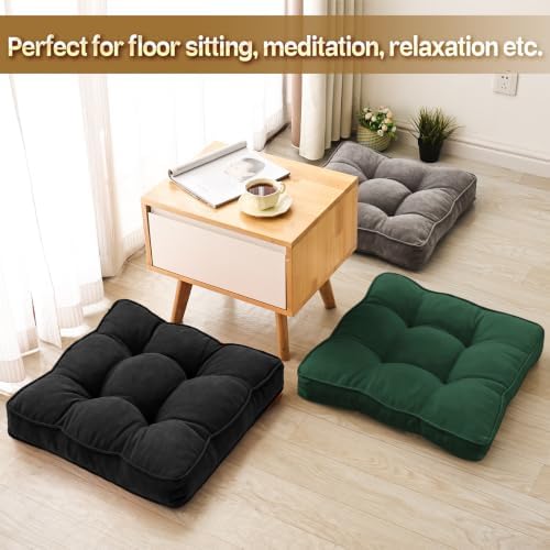 MIDDLE ONE Floor Pillow Set of 2, Memory Foam Cushion 22x22 – Square, Black
