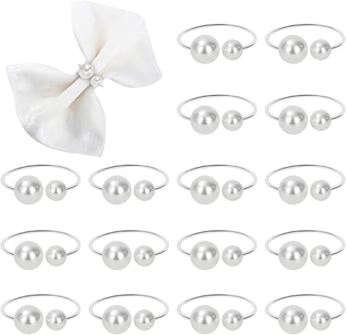 KPOSIYA Pearl Napkin Rings Set of 200 Silver Napkin Holder for Table Decor