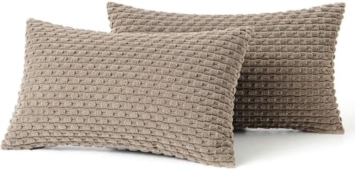 MIULEE Lumbar Decorative Throw Pillow Covers 12x20 Light Brown Corduroy