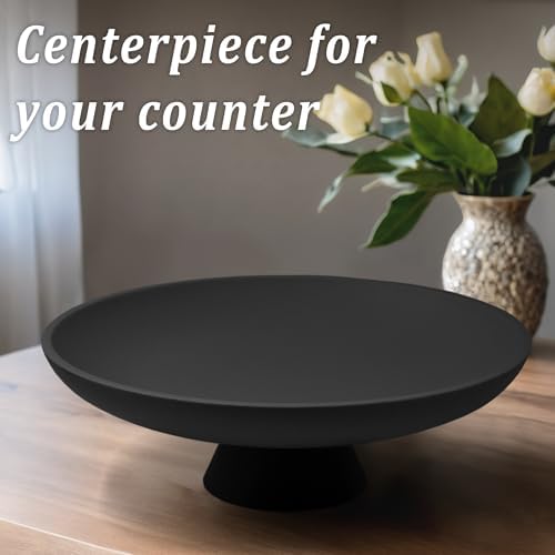 LIN CHUAN Large Decorative Bowl, Resin Pedestal Fruit Bowl, Matte Black