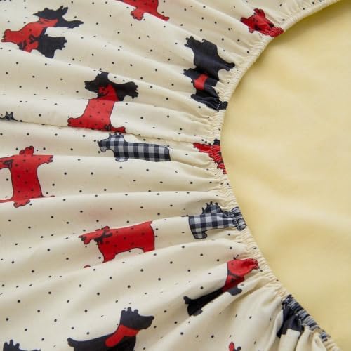 Bedding Fitted Sheet with Deep Pocket,Thicken Printed Fabric Bed Sheets (White Dogs, Twin)
