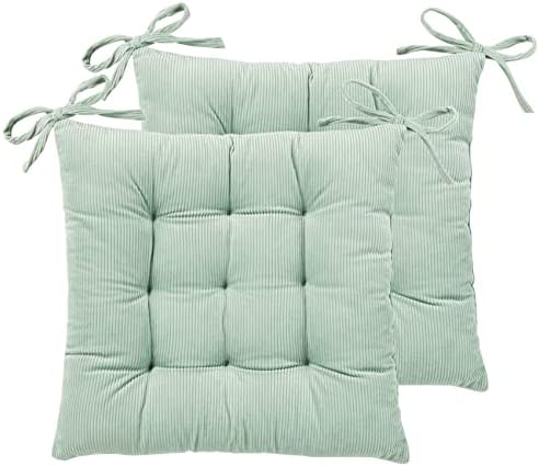 HLOVME Corduroy Chair Cushion with Ties Ultra Soft Warm Floor Cushion for Kids Reading Nook Comfortable Square Seat Cushion for Adult 15.7”x15.7” Set of 2, Green