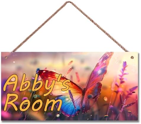 Personalized Colorful Butterfly Sign Room Door Decor For Girls Bedroom Kids Baby Nursery Wall Decor Custom Name Art Wooden Plaque