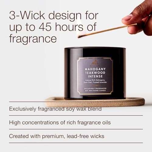 Bath & Body Works 3-Wick Candle, Mahogany Teakwood Intense, Soy Wax Blend