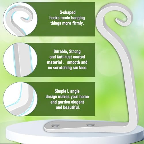 FEED GARDEN Heavy Duty Plant Hooks - 2 Pack 6 Inch Wall Mounted Hanging Brackets, 44lb Capacity Steel Plant Hangers for Bird Feeders, Baskets, Wind Chimes - White