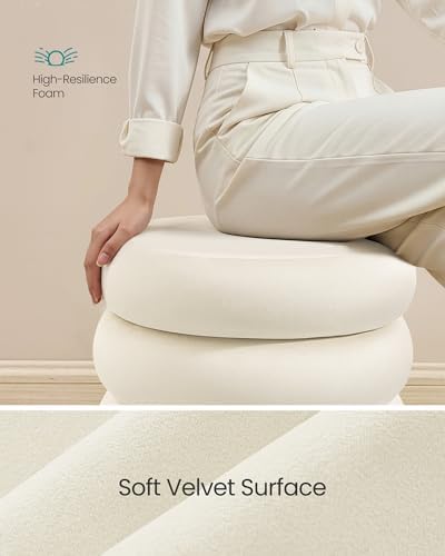 SONGMICS Round Ottoman with Storage, Vanity Stool, Velvet