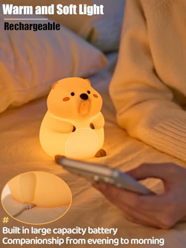 Cute Groundhog Night Light, Squishy Groundhog Novelty Animal Lamp, 3 Level Dimmable Nursery Nightlight with Timer, Food Grade Silicone Touch Night Light Fun Gifts for Kids Boys Girls Baby