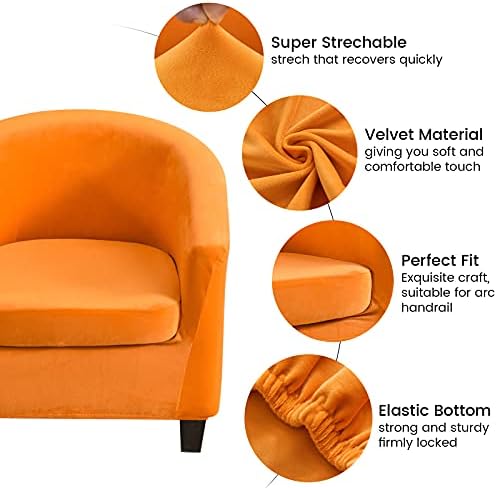 MIFXIN 2 Pieces Velvet Tub Chair Covers with Cushion Cover Stretch Soft Removable Tub Chair Slipcovers Armchair Sofa Couch Furniture Protector Cover for Living Room Club Bar Counter (Orange)
