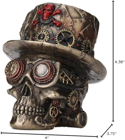 Veronese Design 4.5 Inch Steampunk Cross Bones Top Hat Motor Skull Antique Bronze Finish Sculpture Table Top Figurine