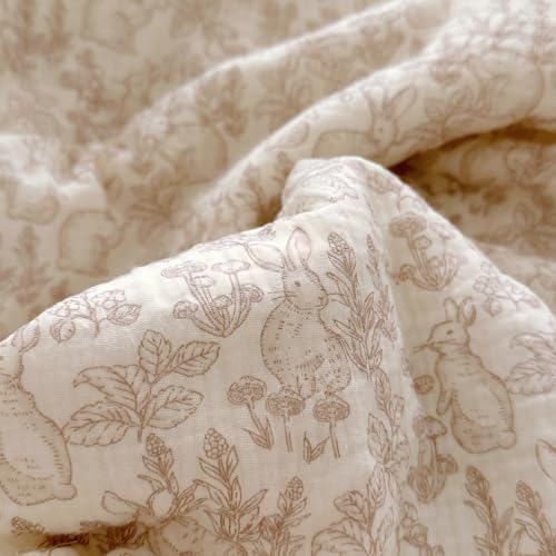 Forest Rabbit Print Muslin Duvet Cover Twin with Ruffles, No Pillow