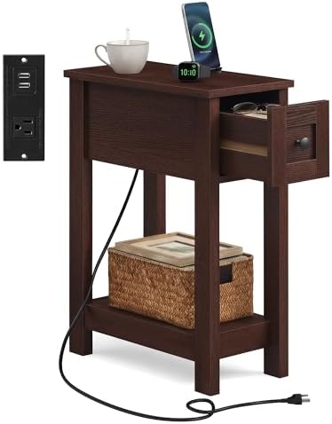 VASAGLE 2-Tier End Side Table, Small Accent Nightstand with Storage Drawer