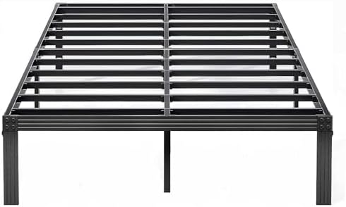 Queen Size Bed Frame, 18 Inches Platform Bed Frame, 1000lbs Heavy Duty Steel Slat, Non-Slip Design, No Box Spring Needed, Easy Assembly, Quiet Noise Free, Under Bed Storage Space, Black